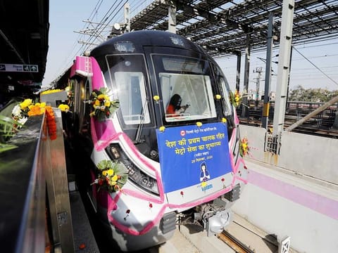 A view of the first fully automated driverless Delhi metro train during its inauguration in New Delhi, India, December 28, 2020. 