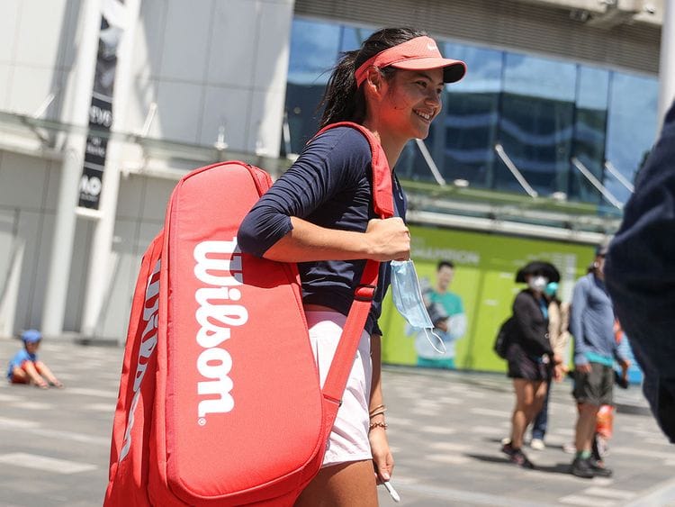 Emma Raducanu heads for training at Melbourne Park