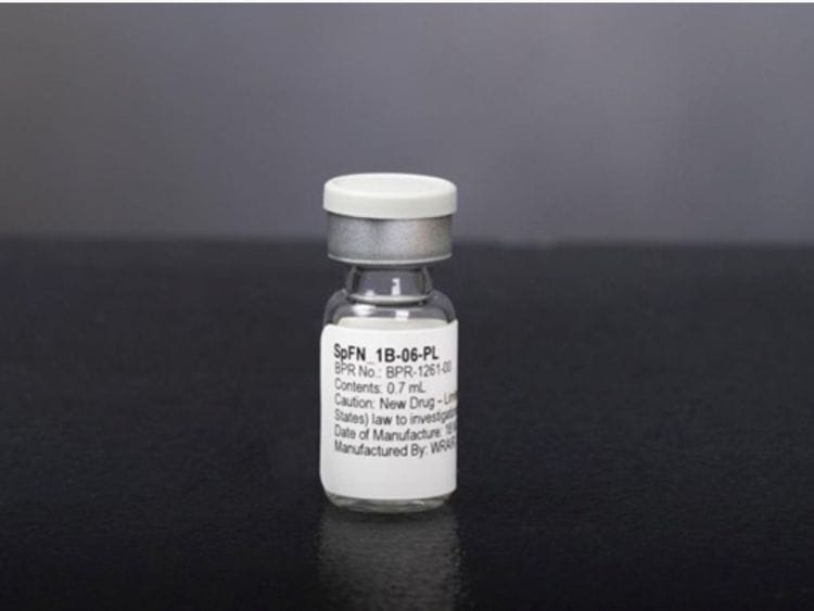 A vial of spike ferritin nanoparticle (SpFN), WRAIR’s COVID-19 vaccine. 