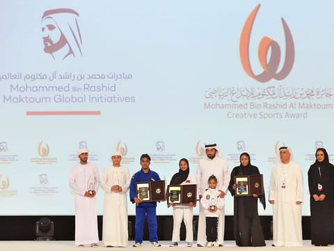 Sheikh Ahmed with winners of the Mohammed Bin Rashid Al Maktoum Creative Sports Award in a past edition.