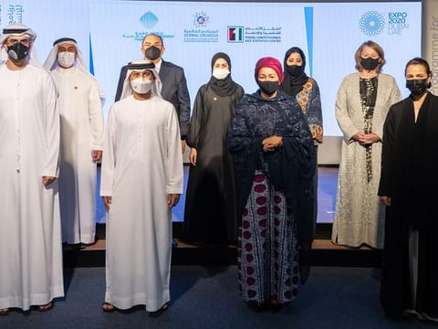 UAE ministers and members of Global Councils for UN Sustainable Development Goals at Global Goals Week at Sustainability Pavilion at Expo 2020 Dubai on Saturday 