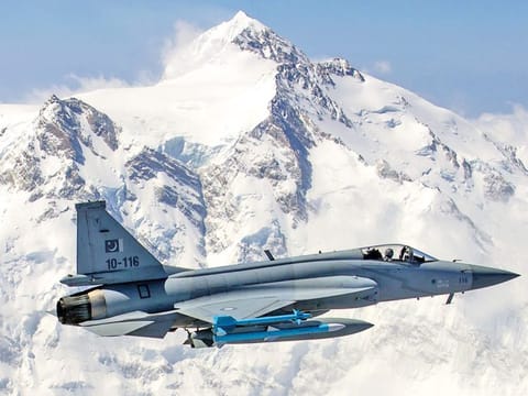 Pakistan Air Force JF-17 Thunder flying over Nanga Parbat mountain.
