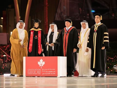Sheikh Nahyan bin Mubarak Al Nahyan, UAE Minister of Tolerance and Coexistence, is seen with Buti Saeed Al Ghandi, Shamma Al Tayer, Charles Sousa, Abdulla Mohd Obaidallah, and Prof. Karim Chelli