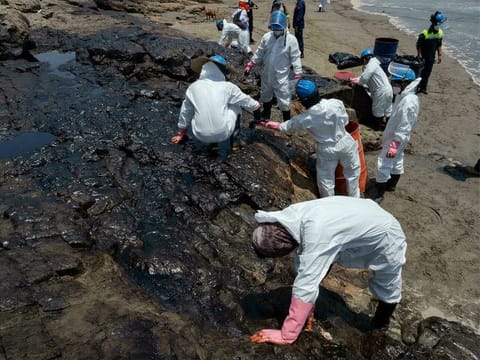   The spill near the seaside city of Ventanilla, near the Peruvian capital, has been contained and cleaning is underway