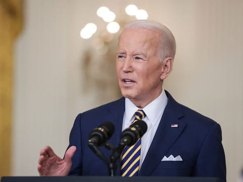 U.S. President Joe Biden speaks during a news conference in the East Room of the White House in Washington, D.C., U.S., on Wednesday, Jan. 19, 2022.