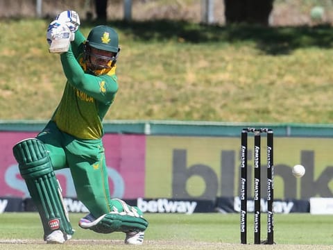 South Africa's Quinton de Kock plays a cover drive during his knock of 78 in the second One Day International against India at Boland Park in Paarl on Friday.