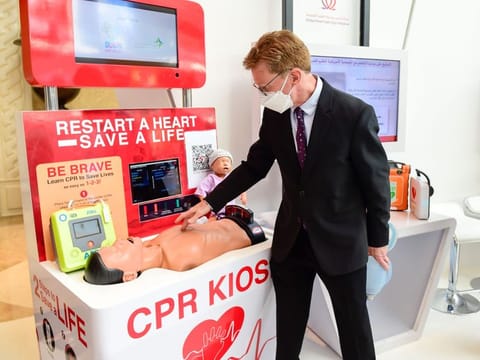 Eric Fruitman from Smartman sharing information about 'Dubai Heart Safe City' during Arab Health 2022 in Dubai on Monday