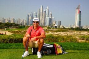 Rafa Cabrera Bello (ESP) on the eighth tee during the preview ahead of the Slync.io Dubai Desert Classic at Emirates Golf Club on Tuesday. 