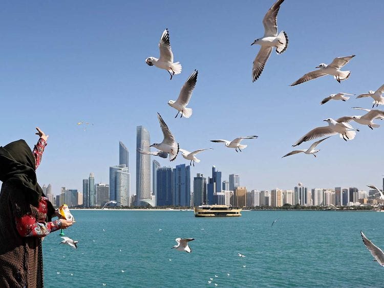 Stock Abu Dhabi skyline city UAE