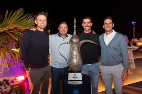 From left: Bernd Wiesberger, Chris Kirchner, Chairman and CEO of Slync.io, Erik Van Rooyen with Rafa Cabrera-Bello.