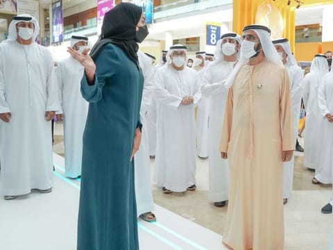 Sheikh Mohammed bin Rashid during visit to Arab Health and Medlab Middle East 2022 on Thursday.