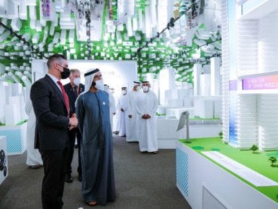 His Highness Sheikh Mohammed bin Rashid Al Maktoum at the Germany Pavilion in Expo 2020 Dubai.