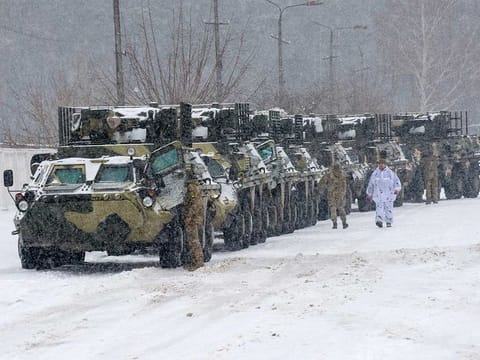 Armoured personnel carrier (APC) of the 92nd separate mechanised brigade of Ukrainian Armed Forces move to park in their base near Klugino-Bashkirivka village, in the Kharkiv region 