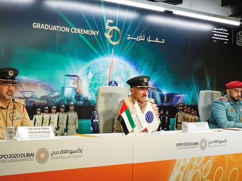Police officials make the announcement about the joint graduation ceremony of the cadets of three police academies.  