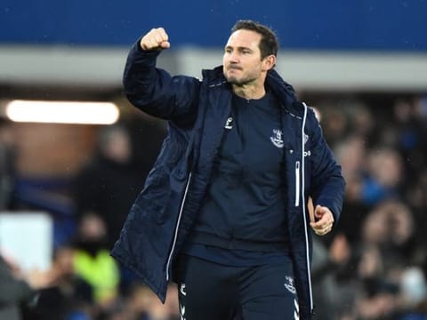 Good start... Everton's new manager Frank Lampard celebrates at the final whistle following a 4-1 win over Brentford in the FA Cup at Goodison Park.