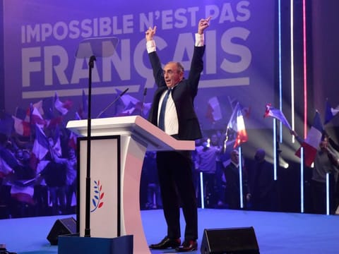 Far-right presidential candidate Eric Zemmour reacts after his speech at a campaign rally, February 5 in Lille, northern France. 