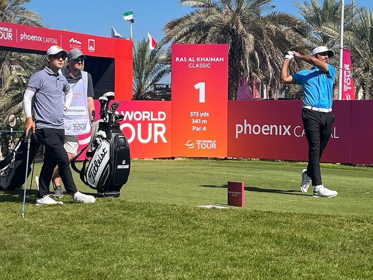 Ahmad Skaik in action at the RAK Classic alongside Jazz Janewattanond 