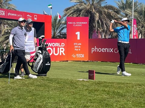 Ahmad Skaik in action at the RAK Classic alongside Jazz Janewattanond 