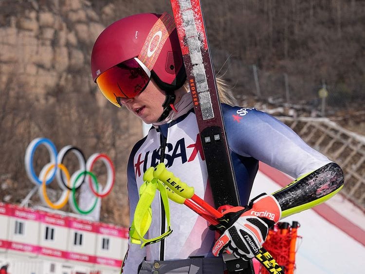Mikaela Shiffrin after a training run at the 2022 Winter Olympics