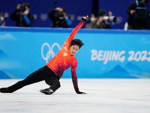Nathan Chen of the United States competes in the men's free skate programme on his way to gold in Beijing on Thursday.