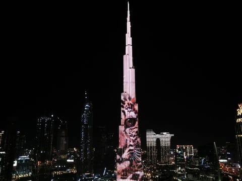 Burj Khalifa in Dubai lights up to mark first Arabian Leopard Day on Thursday, February 10. 