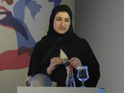 Sara Al Ameeri speaks during the discussion to mark the International Day of Science for Women and Girls, at Expo 2020 Dubai on Friday.  