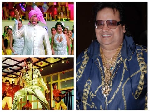 Bappi Lahiri with stills from Namak Halal and Disco Dancer