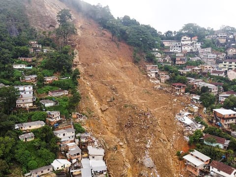An overview of a site of a landslide at Morro da Oficina after pouring rains in Petropolis, Brazil.   