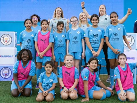 Manchester City's Karen Bardsley, Esme Morgan and Laura Coombs were at Dubai Expo 2020 engaging with young supporters as part of the #SameGoals initiative, an innovative and long-standing global campaign with the aim to get young women across the world involved in the game.