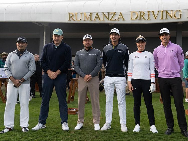 Nick Faldo with Rafa Cabrera Bello at Rumanza Golf & Country Club