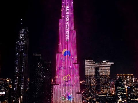 Burj Khalifa lit up to mark Rare Disease Day 2022.  