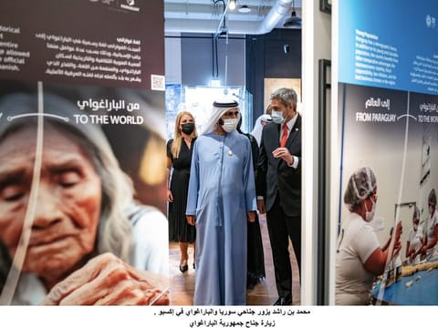 Mohammed Bin Rashid Al Maktoum during the Paraguay Pavilion visit on Thursday at Expo 2020 Dubai 