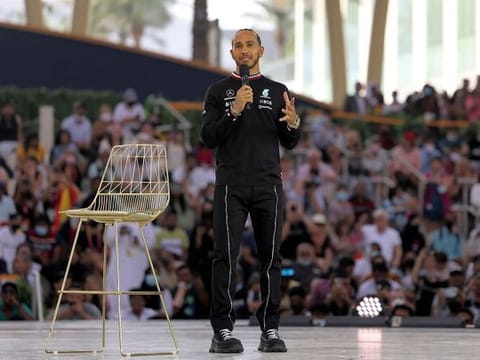 Show-stopper: Lewis Hamilton, seven-time F1 world champion, wows the audience during his appearance at Dubai Expo 2020 on Monday.
