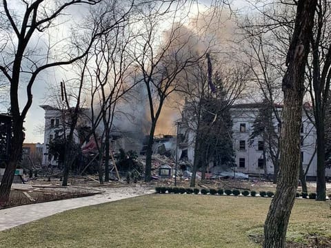 The Drama Theatre destroyed by shelling in Mariupol