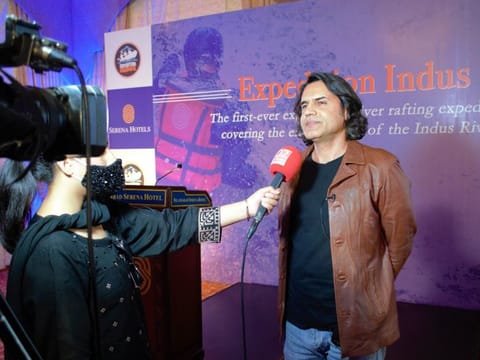 Acclaimed filmmaker Wajahat Malik talking to media at the send-off ceremony in Islamabad.