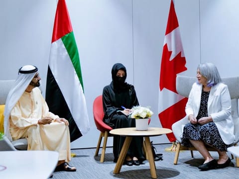 During the meeting, which took place at the Canadian pavilion at Expo 2020 Dubai, His Highness discussed with the Governor General of Canada ways to expand bilateral relations and promote greater business, trade and investment cooperation in various sectors.