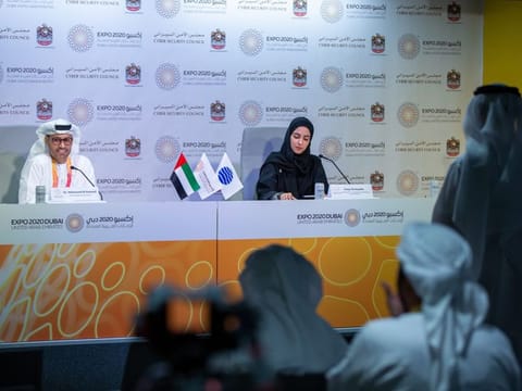 (L to R) Dr Mohammed Al Kuwaiti, President of the UAE Cybersecurity Council and Eman Al Awadhi, Deputy Director of Cyber Security and Resilience at Expo 2020 Dubai