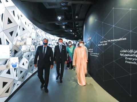 Sheikh Mohammed bin Rashid Al Maktoum (R) at Luxembourg Pavilion at Expo 2020 Dubai