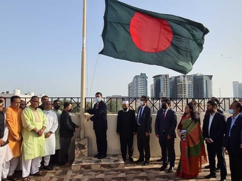 The Bangladesh national flag was hoisted at the Bangladesh Embassy premises in Abu Dhabi today to mark the nation's Independence Day.  