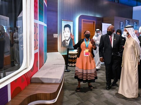 Sheikh Mohammed bin Rashid Al Maktoum and Cyril Ramaphosa, President of South Africa, toured the South Africa Pavilion at Expo