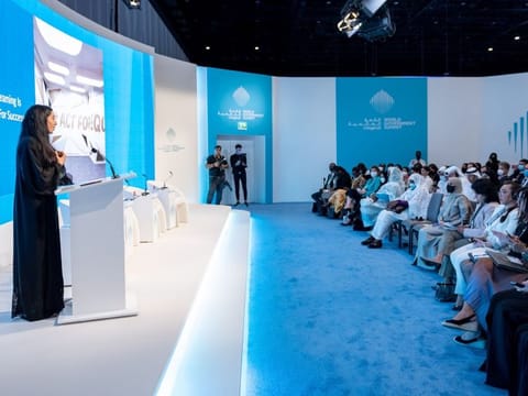 Hind Alowais addresses a session titled ‘Learnings from the Women’s Pavilion: 5 Key Takeaways’ at Expo 2020 Dubai on Monday. 