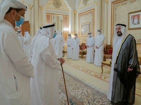 His Highness Dr Sheikh Sultan bin Muhammad Al Qasimi receiving well-wishers 