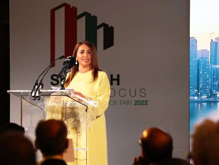 Bodour Al Qasimi, president of International Publishers Association, addressing guests at the iftar in London 