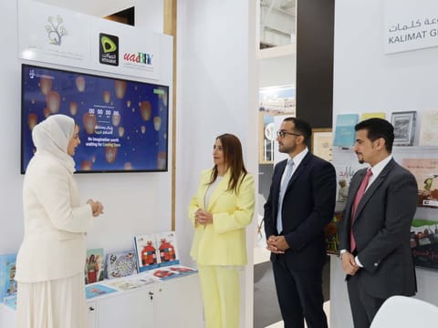 Bodour Al Qasimi, Sheikh Fahim bin Sultan Al Qasimi, Ahmed bin Rakkad Al Ameri and Marwa Al Aqroubi at the London Book Fair.