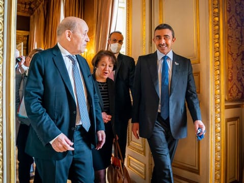Sheikh Abdullah with French Foreign Minister Jean-Yves Le Drian.