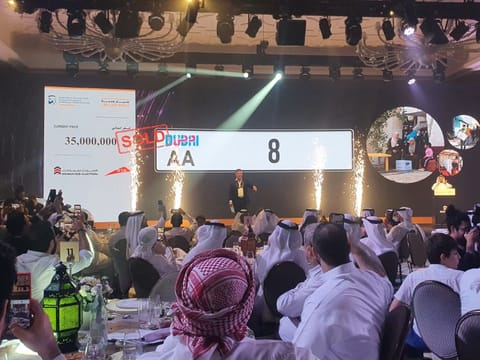 The charity auction, organised by Emirates Auction, in collaboration with Roads and Transport Authority in Dubai (RTA), Emirates Telecommunication Group Company PJSC (Etisalat) and Emirates Integrated Telecommunications Company (du), offered special vehicle plate numbers and mobile numbers.