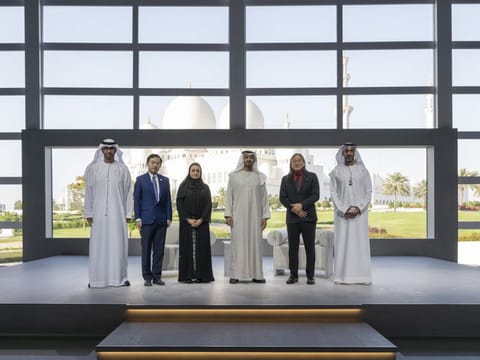 His Highness Sheikh Mohamed bin Zayed Al Nahyan with Edward Jung and other dignitaries at the third Ramadan lecture organised by the Mohamed Bin Zayed Majlis in Abu Dhabi.