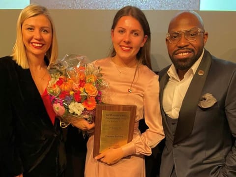 Carmen Barbera (centre) with Iryna Hoell (left), associate director of Front Office at Burj Al Arab and Yomi Egbeleye (right), president, AICR UAE