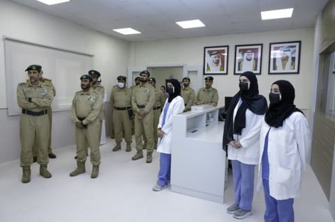 Dubai Police Commander-in-Chief Lieutenant General Abdullah Khalifa Al Marri (extreme left) and other officials during the clinic's inauguration