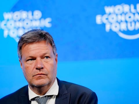 German Vice Chancellor and Economy and Climate Minister Robert Habeck attends a panel discussion at the World Economic Forum in Davos.